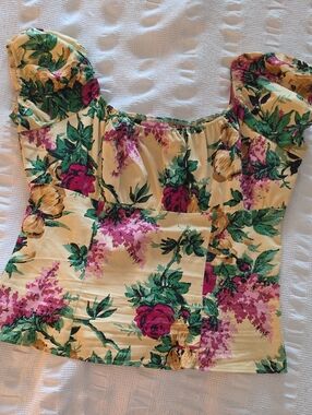 Pinup Couture Yellow Floral Peasant Top